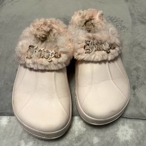 Juicy Couture Cora Pink Faux Fur Bling Slippers Clogs Women's Size 9